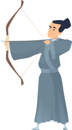 Chinese fighter with bow and arrow Illustration