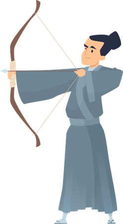 Chinese fighter with bow and arrow  Illustration