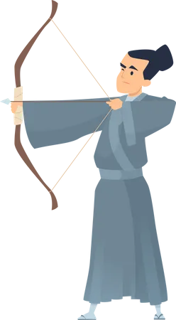 Chinese fighter with bow and arrow  Illustration