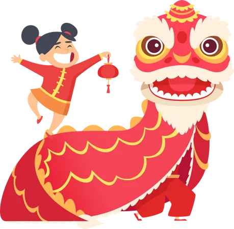 Chinese girl and dragon  Illustration