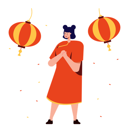 Chinese Girl Celebrating Chinese New Year  Illustration