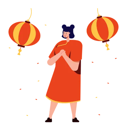 Chinese Girl Celebrating Chinese New Year  Illustration