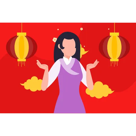 Chinese girl celebrating new year  Illustration
