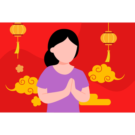 Chinese girl greeting on chinese new year  Illustration