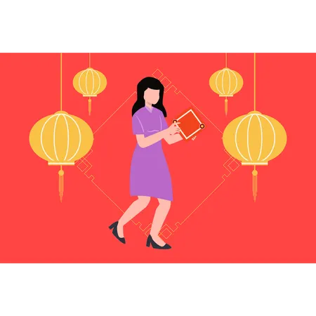 Chinese girl standing Illustration