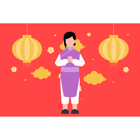 Chinese girl standing while greeting  Illustration