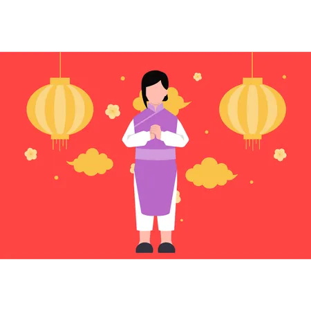 Chinese girl standing while greeting  Illustration