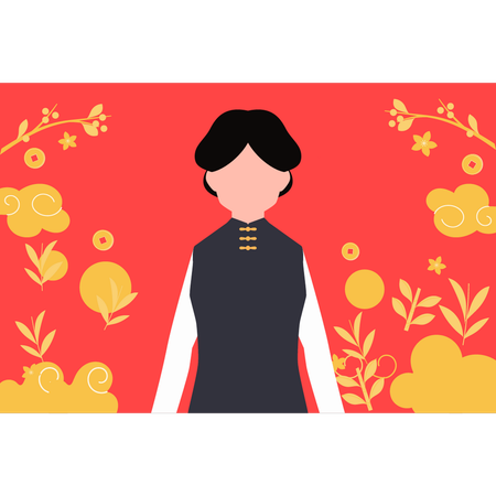 Chinese girl standing  Illustration