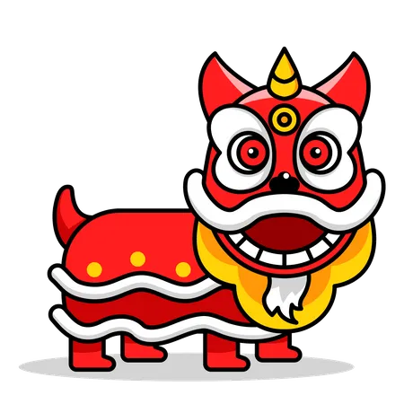 Chinese Lion Dance Cartoon Character Suitable For Chinese New Year Theme Illustration