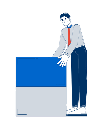 Chinese man analyst standing beside data block Illustration