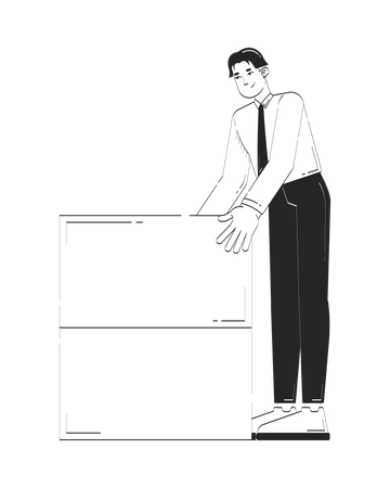 Chinese man analyst standing beside data block  Illustration