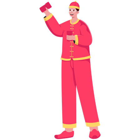 Chinese Man carrying red envelopes  Illustration