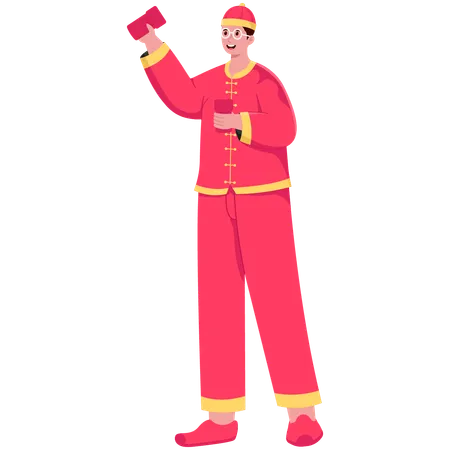 Chinese Man carrying red envelopes  Illustration