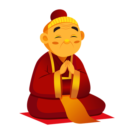 祈りを捧げる中国人男性  イラスト
