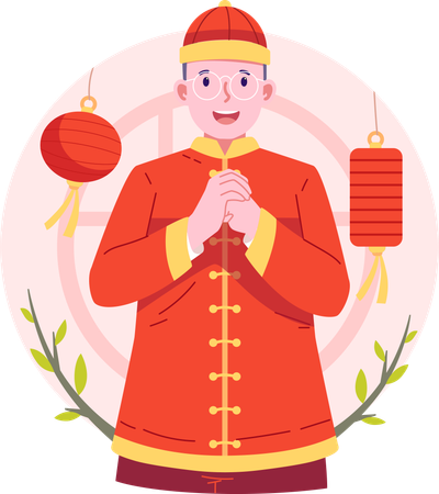 Chinese man giving chinese new year Greeting  Illustration