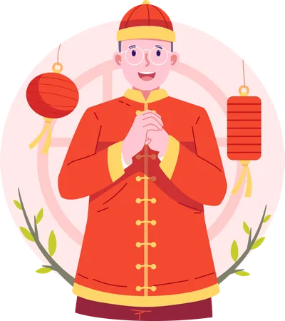 Chinese man giving chinese new year Greeting  Illustration