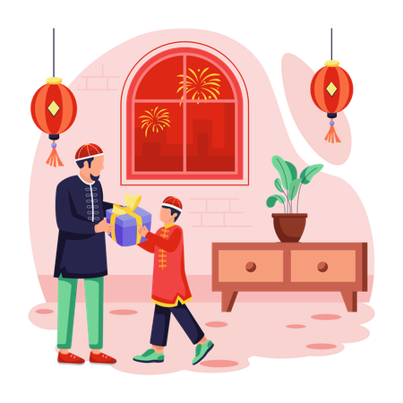 Chinese man Giving Gift  Illustration