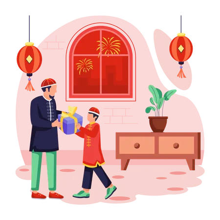Chinese man Giving Gift  Illustration