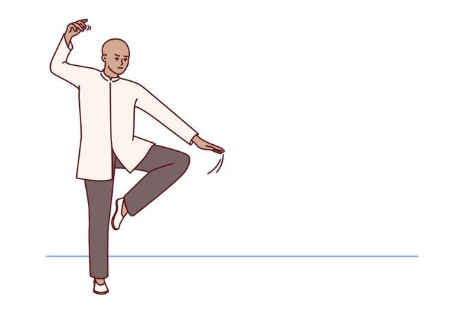 Chinese man practicing qi qong taijiquan  Illustration