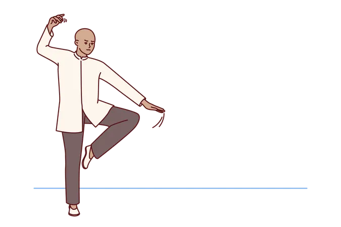 Chinese man practicing qi qong taijiquan  Illustration