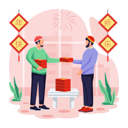 Chinese man Share Sweets  Illustration