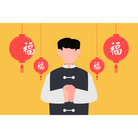 Chinese man standing  Illustration