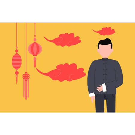 Chinese man standing  Illustration