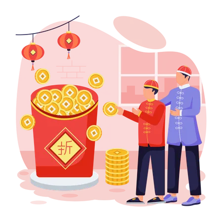 Chinese men with Lucky Envelope  Illustration