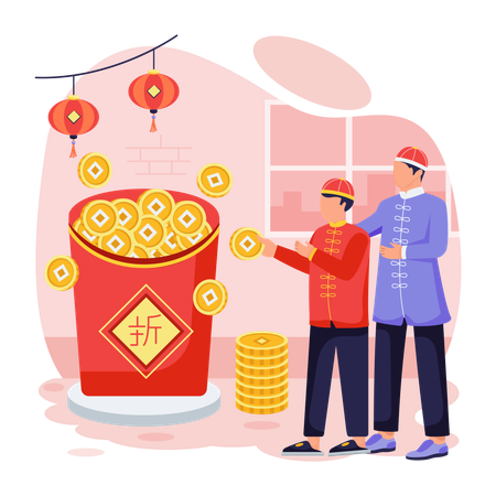 Chinese men with Lucky Envelope  Illustration