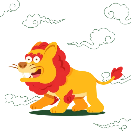 Chinese Beast Mythology Lion Cartoon Character Illustration