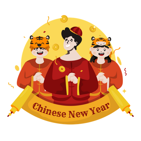 Chinese new year 2022 family greetings Illustration