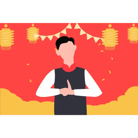 Chinese man standing while greeting  Illustration