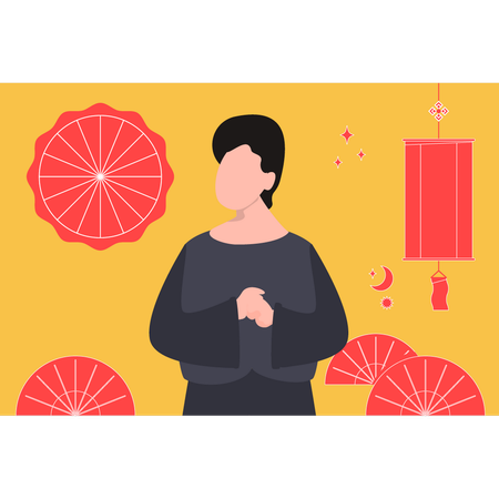 Chinese Boy giving standing pose  Illustration