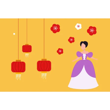 Chinese girl ready for New Year celebration  Illustration