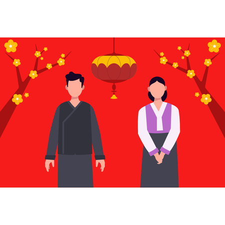 Chinese couple standing together  Illustration