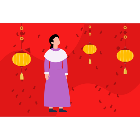 Chinese girl standing  Illustration