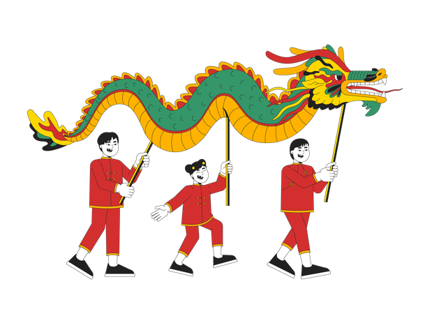 Chinese New Year dragon dance  Illustration