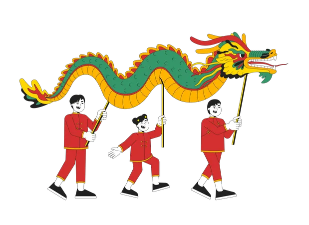 Chinese New Year dragon dance  Illustration