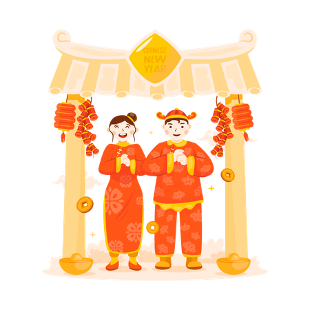 Chinese New Year greetings  Illustration