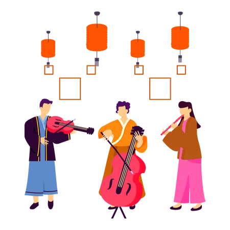 Chinese Playing Instrument On New Year Illustration
