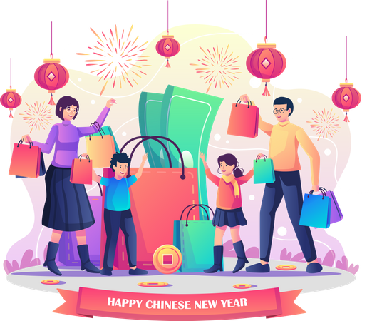 Chinese new year shopping  Illustration