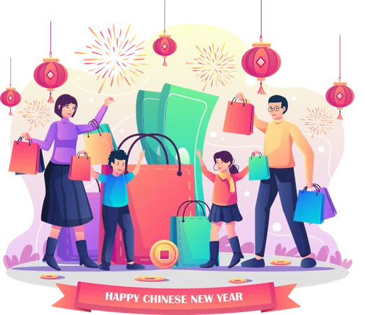 Chinese new year shopping  Illustration