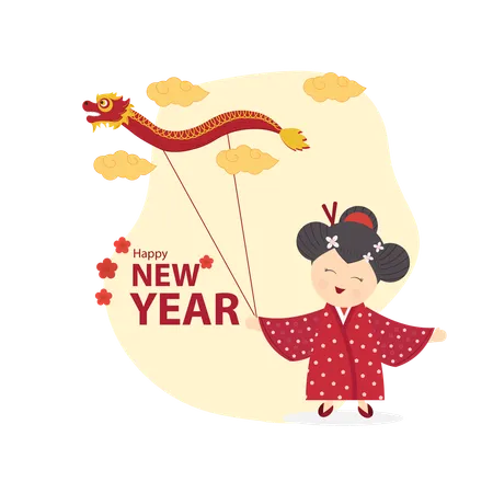 Chinese new year with dragon  Illustration