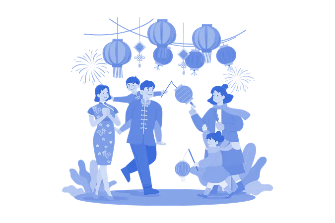 The Family Goes To The Spring Festival Illustration