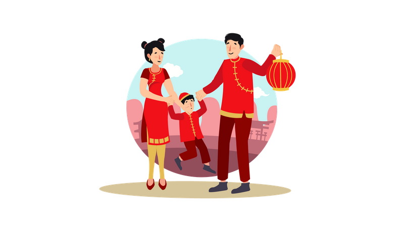 Chinese people celebrating New Year  Illustration