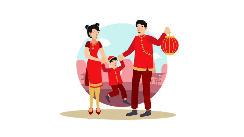 Chinese people celebrating New Year Illustration