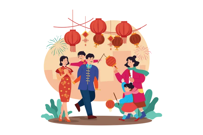 Chinese people celebrating new year  Illustration