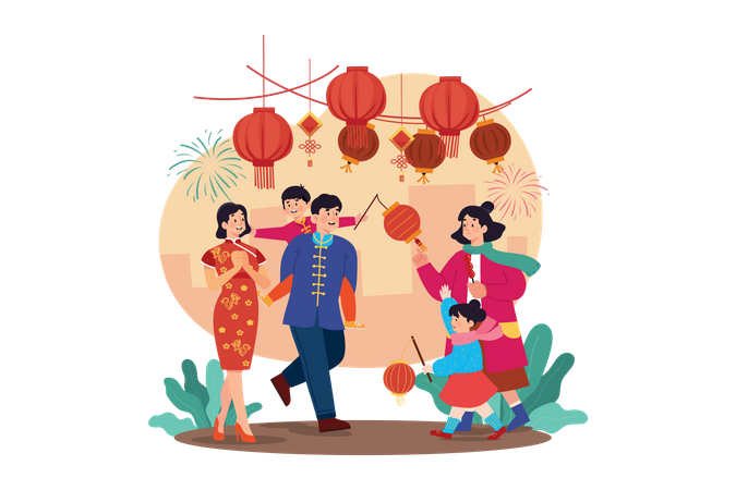 Chinese people celebrating new year  일러스트레이션