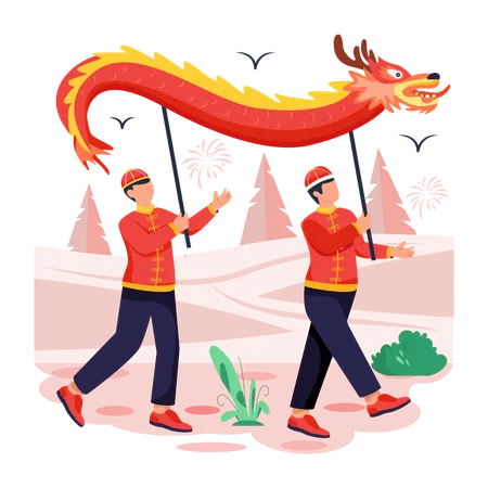 Premium Flat Illustration Of Chinese Parade Illustration