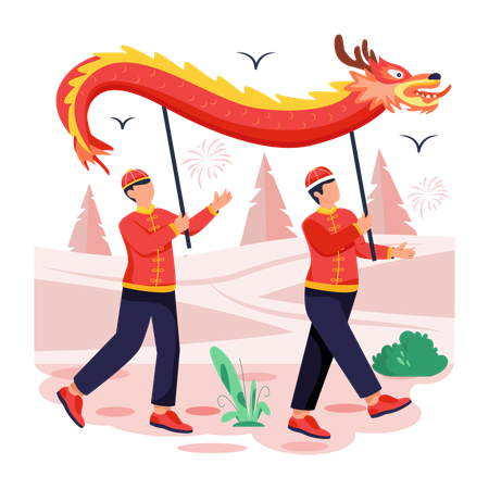 Chinese people doing Chinese Parade  Illustration